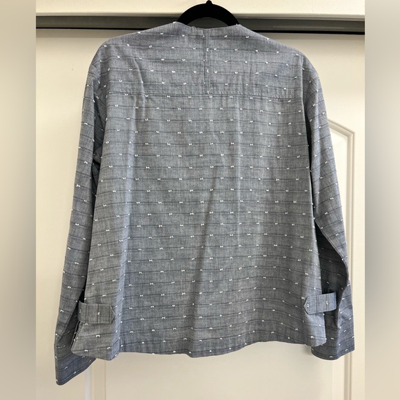 Derek Lam 10 Crosby Oversized Embroidered Dot Chambray Long Sleeve Top - Picture 9 of 10